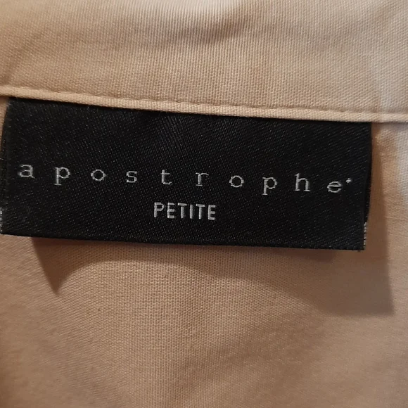 Apostrophe 3/4 Sleeve Tan Colored Button Down Shirt size Petite Large - Picture 5 of 7
